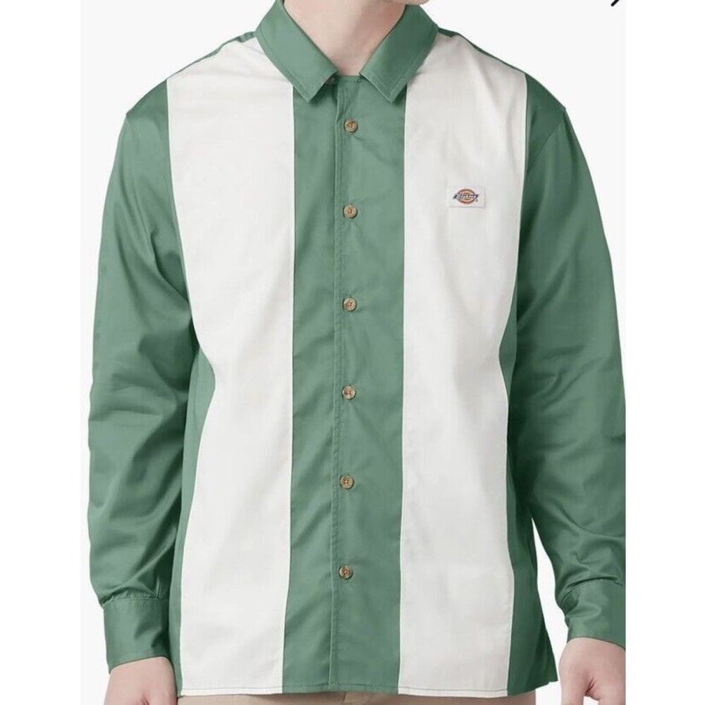 $95 Dickies Bowling Long Sleeve Button Shirt Dark Ivy Green Colorblock Men Large